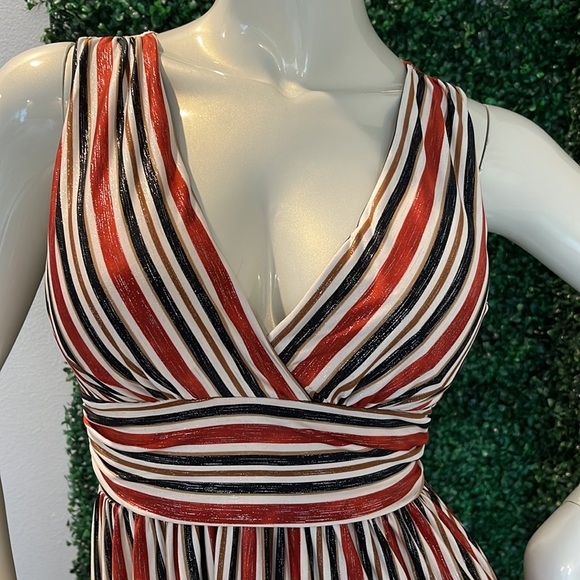 MINIMI DEEP V STRIPED SHIMMER DRESS SIZE MEDIUM - Picture 4 of 14
